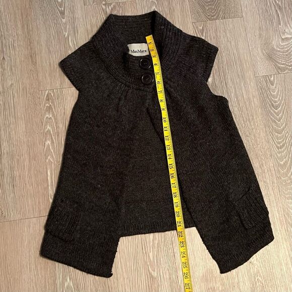 Max Mara Wool Vest Y2K Knit Mock Neck Open Sweater Sleeveless Cardigan Gray L - Picture 15 of 16